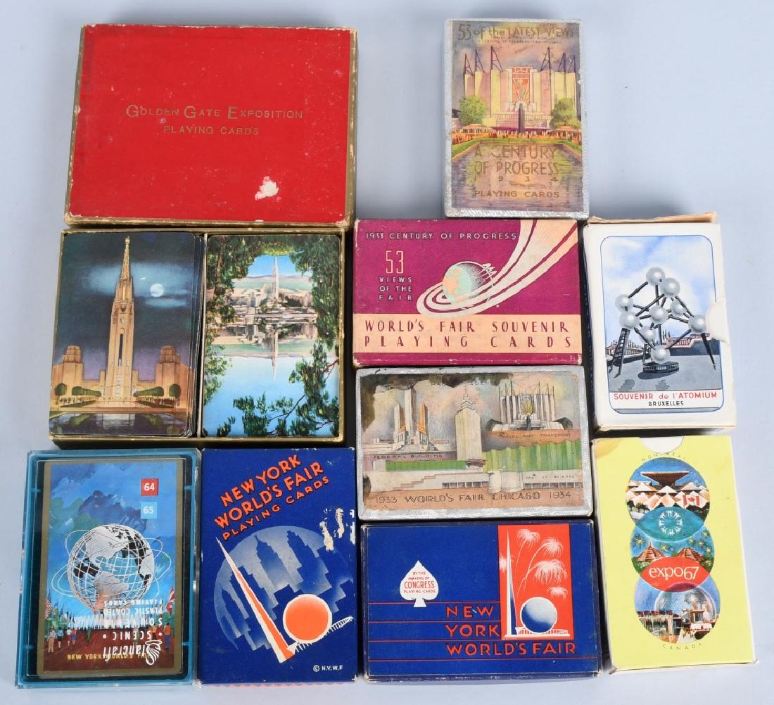 9- WORLDS FAIR DECKS OF PLAYING CARDS: Includes 1933 Century of Progress, 1939 New York Worlds fair, Golden Gate Exposition, and More. Excellent