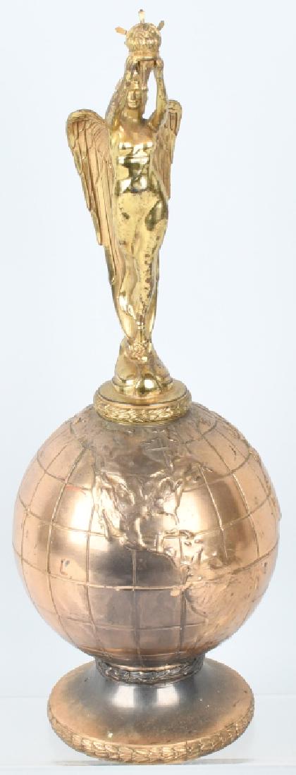 EARLY WINGED GODDESS ON GLOBE TROPHY: Excellent vintage Trophy with Winged Goddess on Globe. Possibly Worlds Fair. 18"