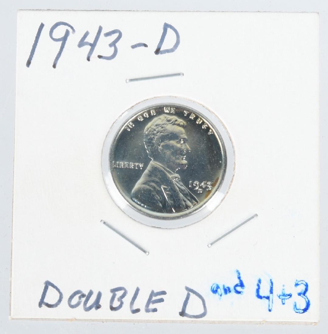 1943-D STEEL PENNY ERROR DOUBLE DIE w/ 3,4, & D: 1943-D Steel Penny. Error double die with doubling of the 3, 4, and D. Uncirculated condition. Very rare with 3 errors on the same coin.