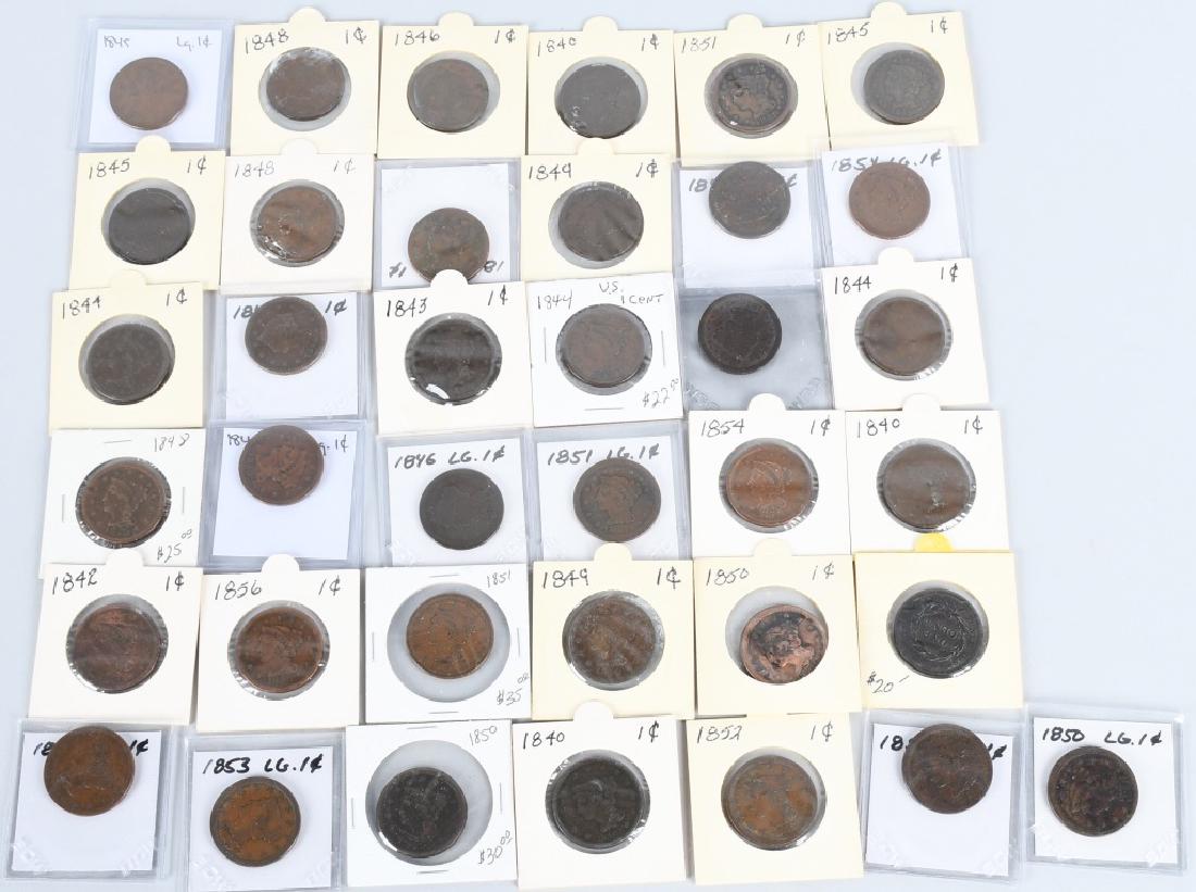 37- US LIBERTY HEAD LARGE CENTS 1840-1856: Nice lot of large cents to include 3-1840, 1841, 1842, 2-1843,4-1844, 3-1845, 3-1846, 1847, 4-1848, 3-1849, 3-1850, 3-1851, 2-1852, 1853, 3-1854 in various circulated condition