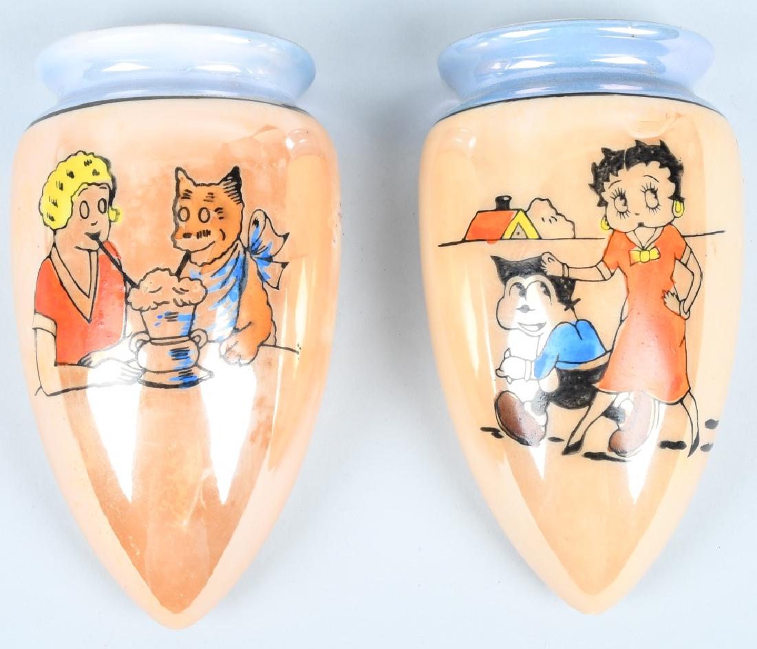 BETTY BOOP & ANNIE BISQUE WALL VASES: Excellent Betty Boop and Orphan Annie Japan bisque Wall Vase. Great image and colors. 5 1/2" Excellent