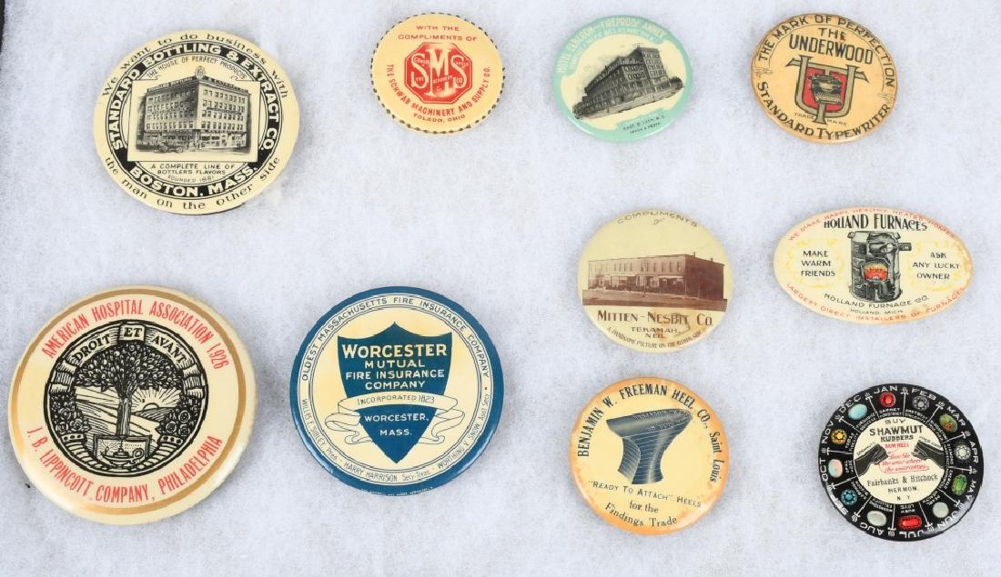ADVERTISING POCKET MIRRORS: Nice lot of Advertising Pocket Mirrors includes American Hospital Association, Standard Bottling, Worcester Mutual Insurance, SMS Machinery, Hotel Elberon, Benjamin Freeman Heel co, Mittin Nesbit Co, 