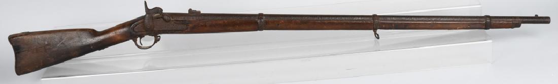 CIVIL WAR MODEL 1861 .58 CALIBER RIFLE: Original Civil War Model 1861 .58 rifle in relic condition. The gun is complete except for the ram rod. Full length 40" barrel. The metal is heavily pitted, and the hammer is frozen in place. There is
