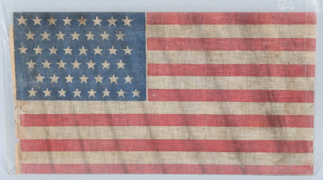 SPANISH AMERICAN WAR 45 STAR FLAG - SPAN AM: Small 11.75" X 21.75" American Flag. The 45 star flag was in use from 1896 - 1908. Excellent size for display. excellent.