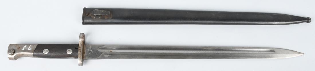WWII YUGOSLAVIAN M 24 MAUSER BAYONET 15" BLADE AT3: Model 1924 Yugoslavian Mauser Bayonet #6701 with a matching scabbard #6701and a 15 inch blade. Scabbard retains 99% original blue finish. very good - excellent