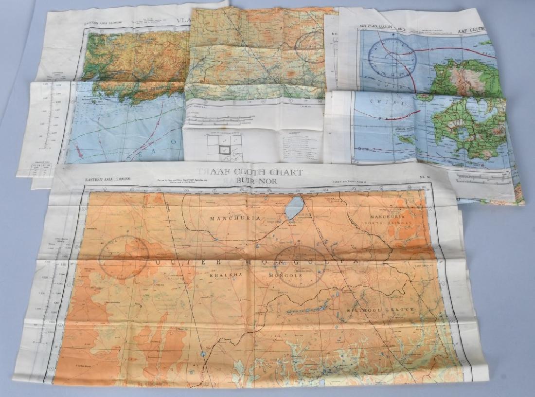 WWII US AAF SILK MAPS - PHILIPPINES CHINA JAPAN: Lot of 4 cloth maps including 1943 Eastern Asia NK50 Jehol & NK51 Shen-Yang 22" x 24.5", 1943 Eastern Asia NL54 Japan Otomari & NK53 Vladimiro- Aleksandrovskoye Russia - 23" x 24.5", 1943 Luzon Island