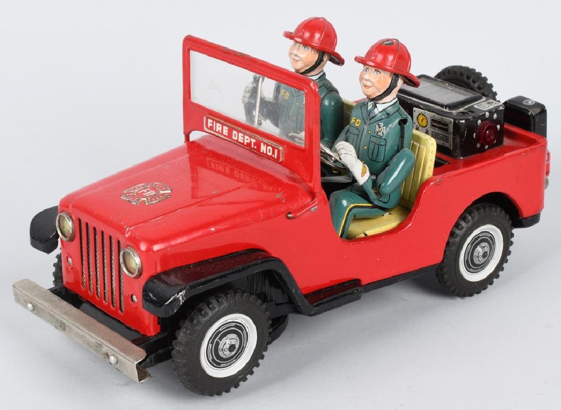 JAPAN Battery Op FIRE JEEP: All original Fire Jeep. Battery box is clean. Did not work when tested. 11" Excellent