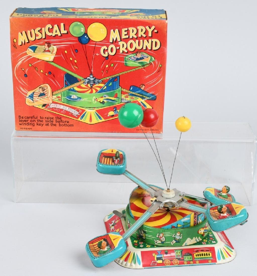 JAPAN Tin Windup MUSICAL MERRY GO-ROUND w/ BOX (1 of 10)