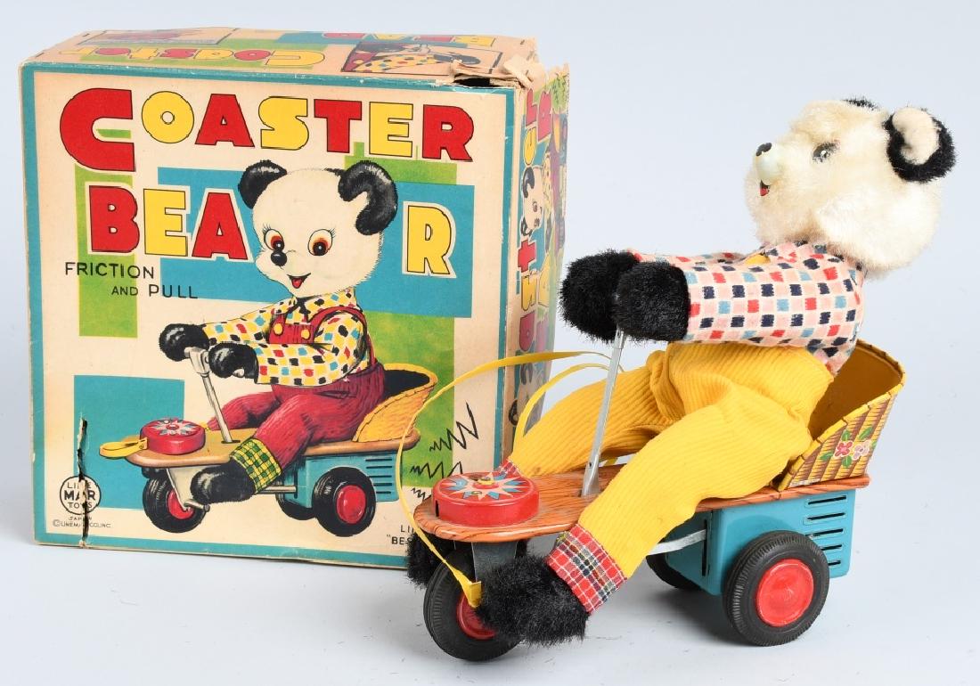 LINEMAR Friction COASTER BEAR w/ BOX: All original with nice colors. Friction works. Boxed. 9" Excellent
