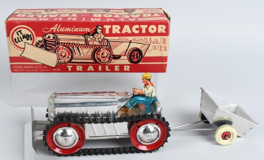 MARX Tin Windup ALUMINUM TRACTOR & TRAILER w/ BOX (1 of 8)