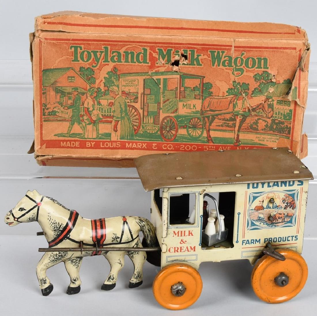MARX Tin Windup TOYLAND MILK WAGON w/ BOX (1 of 9)