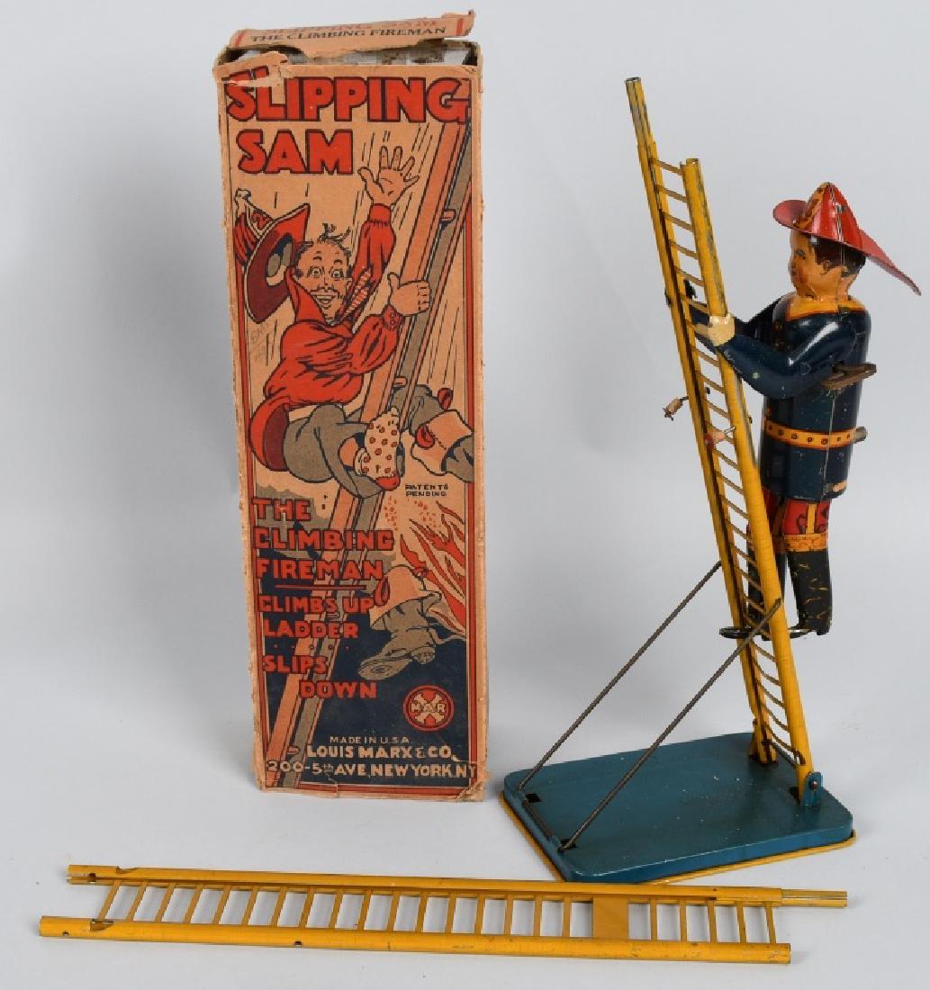 MARX Tin Windup SLIPPING SAM FIREMAN w/ BOX (1 of 7)