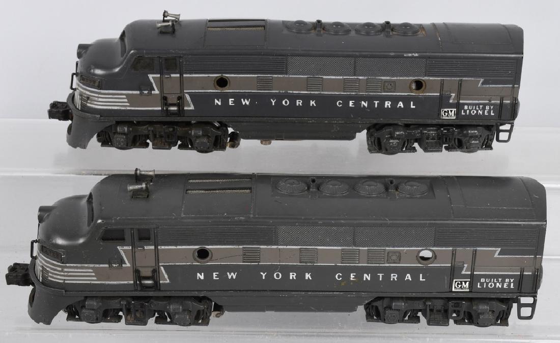 LIONEL NYC F3 2333 AA UNIT: Lionel New York Central F3 AA Units. Both with screen vents. Both missing portholes. Clean battery compartments. Has some wear. Very Good