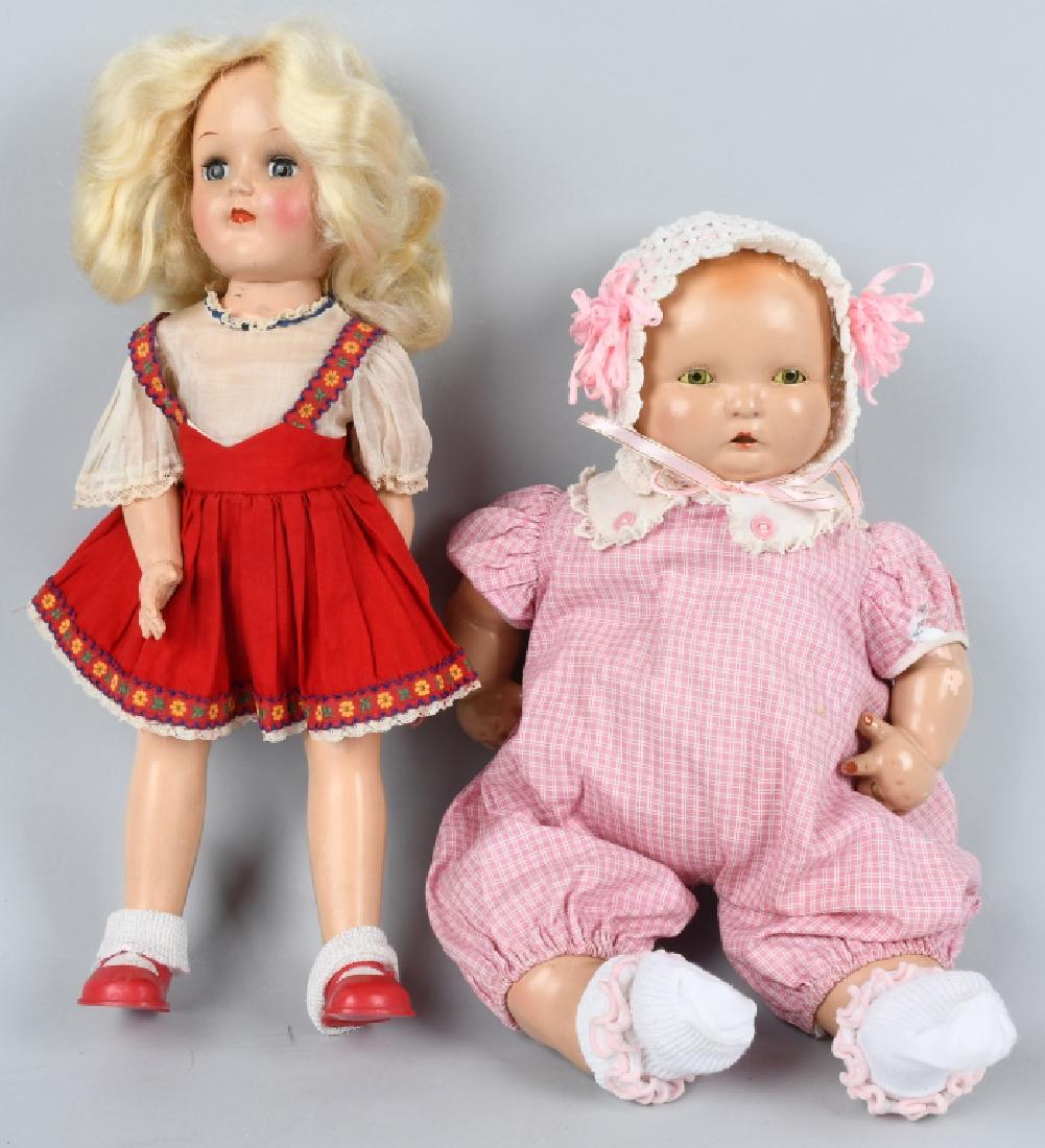 2-VINTAGE DOLLS, IDEAL TONI & BABY LAMPKIN: Nice pair of dolls. The Baby Lampkin made by Effanbee is composition and 15". It is all original. The Ideal Toni is also 15", and all original. excellent