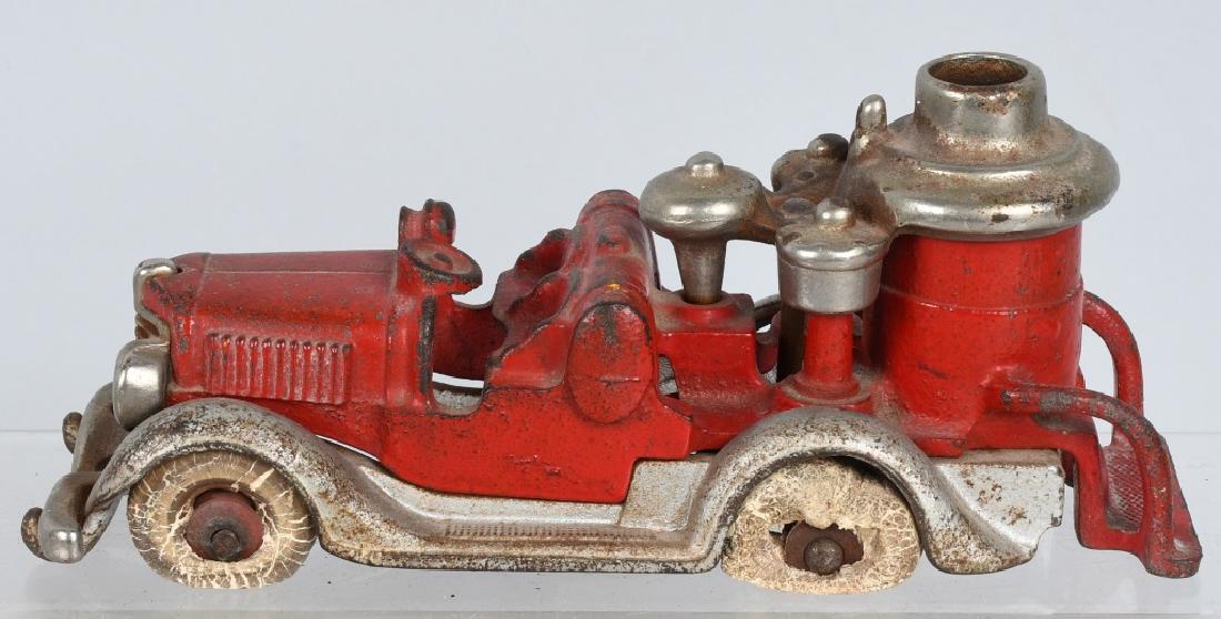 HUBLEY CAST IRON BOILER FIRE TRUCK.: All original with no breaks. Original tires disstessed and on emissing. 9" Very Good