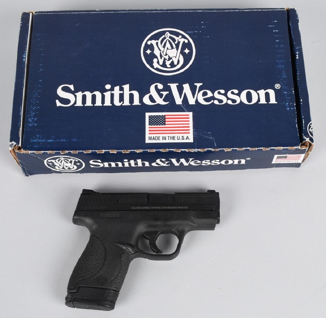 SMITH & WESSON M&P 40 SHIELD PISTOL, BOXED: SN HBB0619, 3 1/8" barrel with excellent bore. .40 S&W caliber. 95% parkerized finish with crisp action. Includes matching original box and paperwork. excellent*