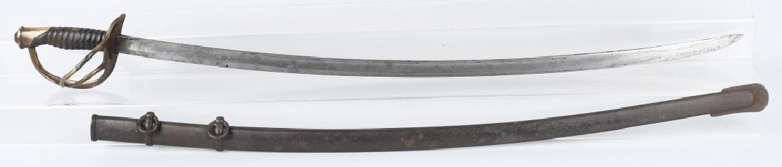 CIVIL WAR M 1860 CAVALRY SABER - C. ROBY: M1860 Cavalry saber stamped " C. Roby W. Chelmsford Mass. " on the ricasso and " U.S. 1865 A. G. M. " on the reverse ricasso. Sword has not been cleaned. Leather grips intact but brass wire wraps miss