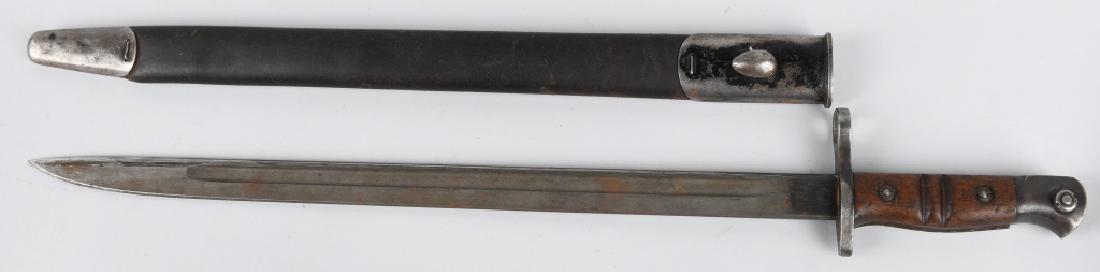 WWI BRITISH PATTERN 1913 BAYONET REMINGTON 1916: U.S. Model 1913 English Enfield Rifle Bayonet with Scabbard and Frog. Bayonet measures 21-3/4" overall with a blade length of 17". Overall excellent condition with 1913 markings on blade over 11 16 da