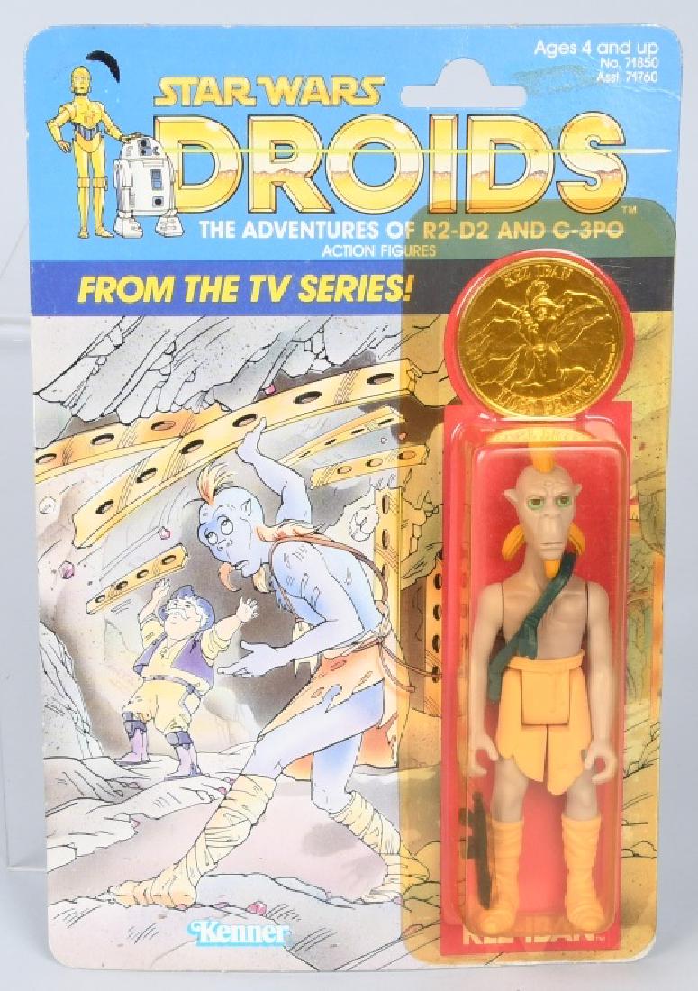 STAR WARS DROIDS KEZ-IBAN ACTION FIGURE MOC: 1985 Star Wars Droids TV Series Kez-Iban Action Figure. Mint sealed on the card with the coin. Cards is very clean with no major creases. Good candidate for grading. Excellent