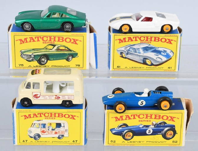 4 1960s Vintage Lesney Matchbox Cars W/ Boxes