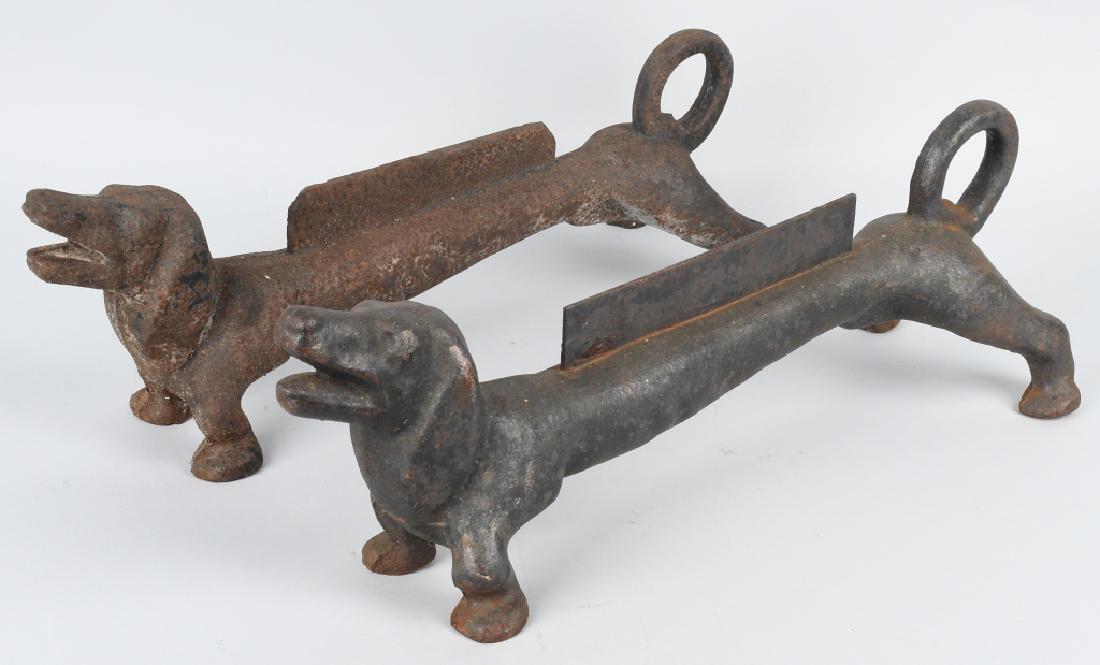 2-CAST IRON DACHSHUND BOOT SCRAPERS: Both have nice cast details and are about 21" long. Made of solid cast iron. Good-Very Good
