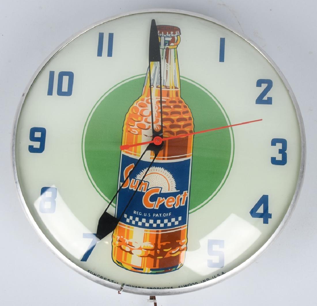 SUN CREST ORANGE SODA PAM BUBBLE CLOCK: All original and in great condition. Face has nice bright colors. Works. 15" Excellent