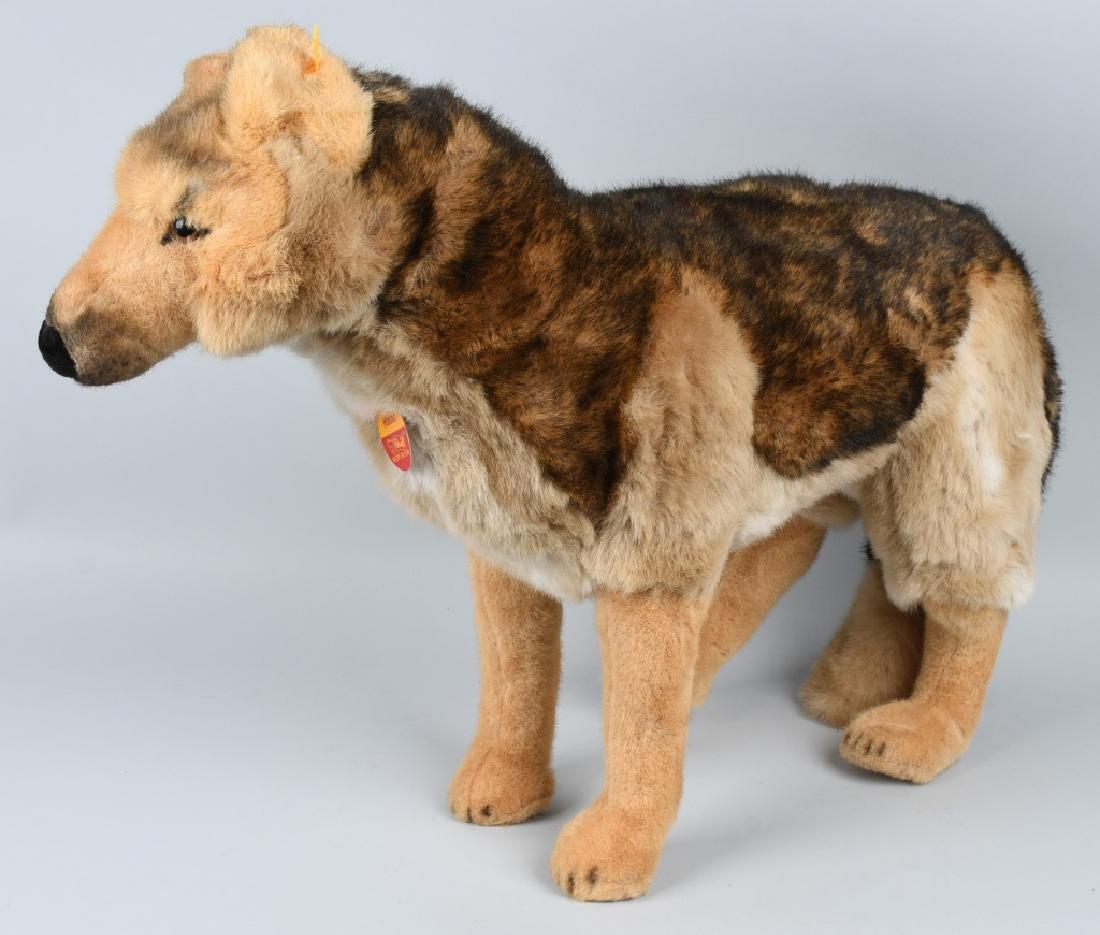 36" STEIFF "HASSO" STANDING GERMAN SHEPARD: Wonderful 36" Hasso German Shepard. All original with Button, Flag, and Tag. Studio size piece. From a smoke free home. Near Mint