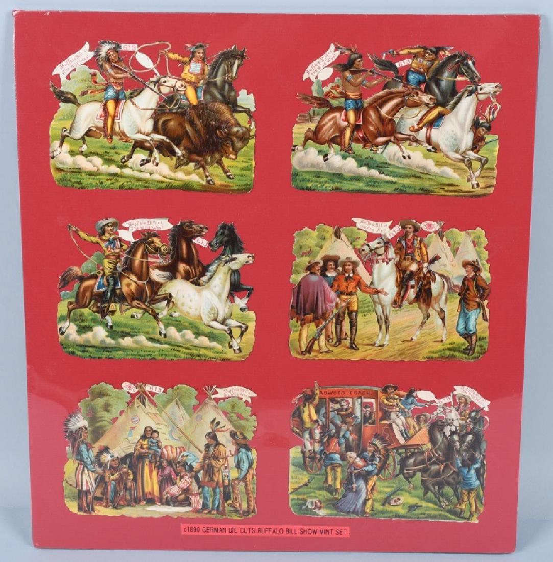 6- 1890s BUFFALO BILL DIECUT POSTCARDS: Set of 6 1890s Buffalo Bill Wild West Show Post Cards. made in Germany. All with great colors and images. Includes Buffalo Bill, Indians, and More. These cards are in amazing condition with no tears o