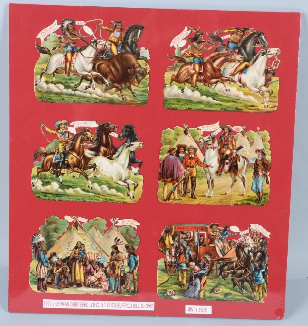 6- 1890s BUFFALO BILL DIECUT POSTCARDS: Set of 6 1890s Buffalo Bill Wild West Show Post Cards. made in Germany. All with great colors and images. Includes Buffalo Bill, Indians, and More. These cards are in amazing condition with no tears o