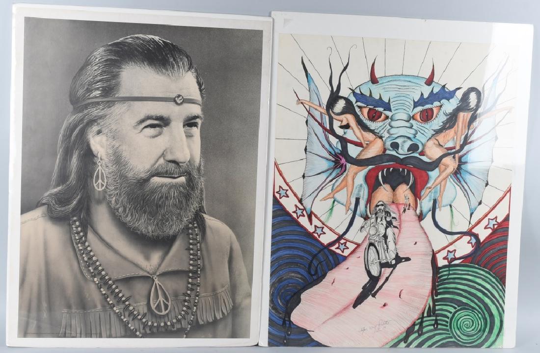 1970 SPIRO AGNEW HIPPIE POSTER & TATTOO ART: "Spiro Agnew Hippie" Poster by John Miller. Some edge and corner wear, creases, tears, etc. Lower left has a large heavy diagonal crease. 22 1/2" 29 1/2". Also included is a one -off tattoo art poster