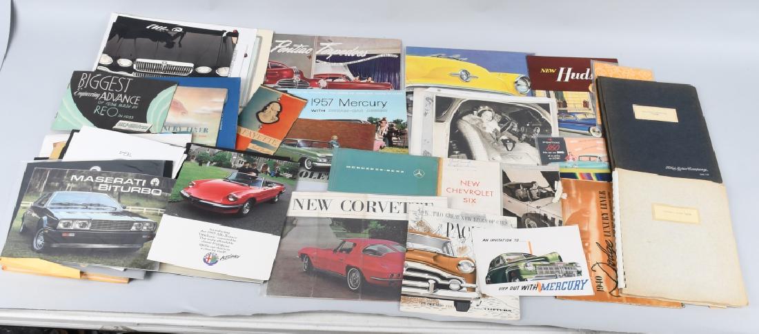 HUGE LOT OF VINTAGE AUTOMOBILE LITERATURE: Huge lot includes 1946 Nash, 59 Chevrolet, 40 Dodge, 57 Mercury, 63 Corvette, 53 Packard, Mercedes Benz, Hudson Hornet, and Many More! Excellent