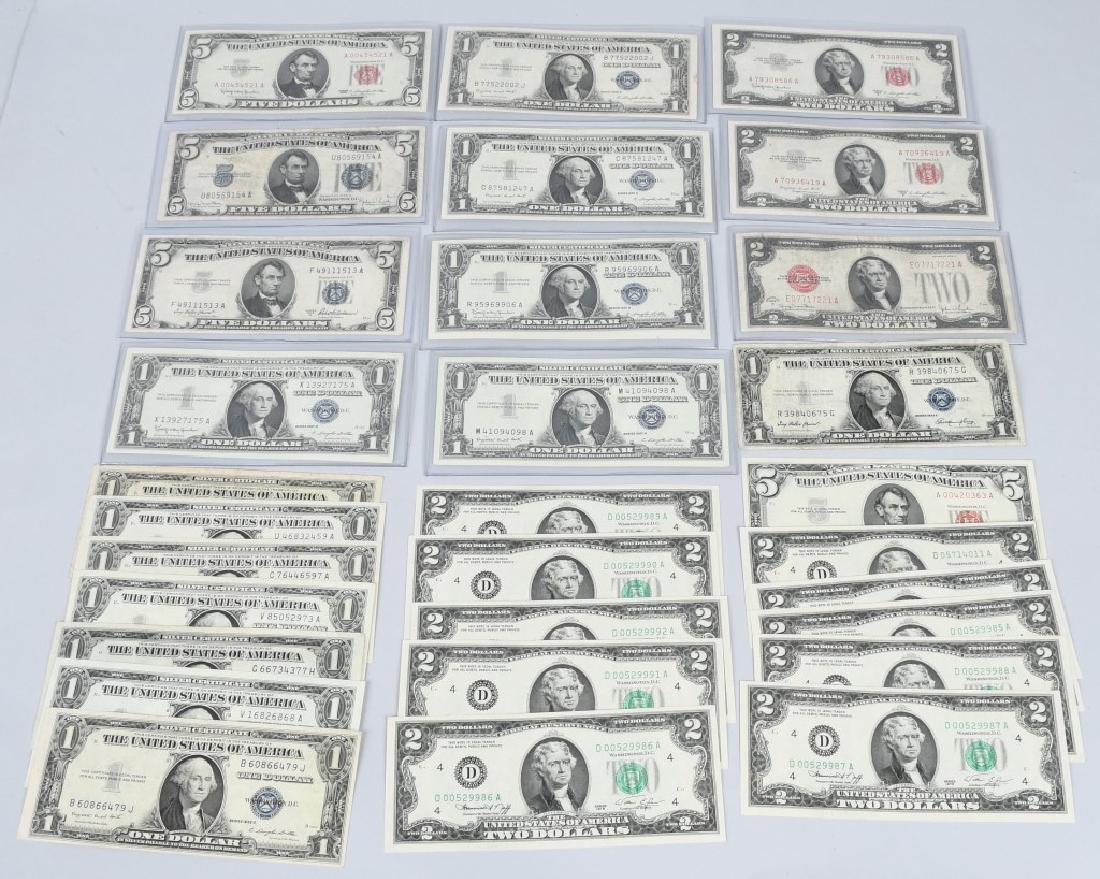 SILVER CERTIFICATES, RED SEALS, & MORE, CURRENCY: $27 in $5 & $1 Silver Certificates, $19 in $5 & $2 Red Seals, and $20 in Consecutive # $2 Bills. $66 in currency