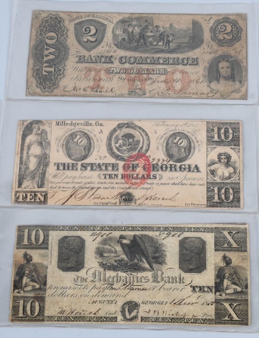 3-CIVIL WAR ERA GEORGIA STATE NOTES $2.00 & 2-$10: Grouping includes 1861 Bank Of Commerce $2.00 note, 1863 State of Georgia $10.00 note and 1855 The Mechanics Bank $10.00 note. Some soiling, folding and general wear. Ungraded