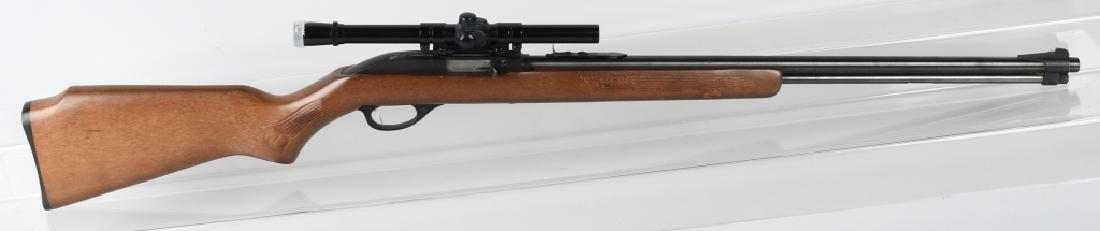 MARLIN MODEL 60, .22 RIFLE w/ SCOPE: SN 26193726, 22" barrel with excellent bore. .22 caliber. 95% blue finish and excellent wood stock. Includes Glenfield 4 X 15 Model 2008 scope. Action works well. Excellent*