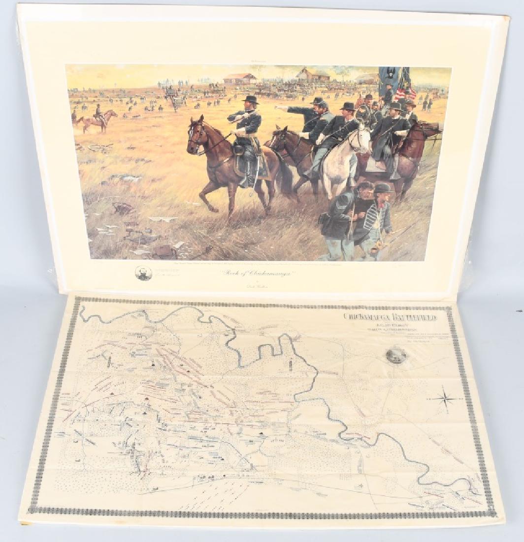 CIVIL WAR 1895 MAP CHICKAMAUGA & DALE GALLON PRINT: Original 1895 print - Map of the Chickamauga Battlefield sketched by J.C. McElroy , a Captain in the 18th Ohio Infantry. Map measures 30" x 20". Also included is a Dale gallon Signed and numbered 379/