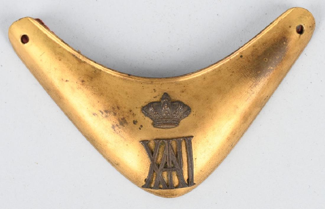 IMPERIAL GERMAN GORGET - 8TH ARMY: C1880s Imperial German Gorget with "A" interwoven with Roman numeral "8". very good.