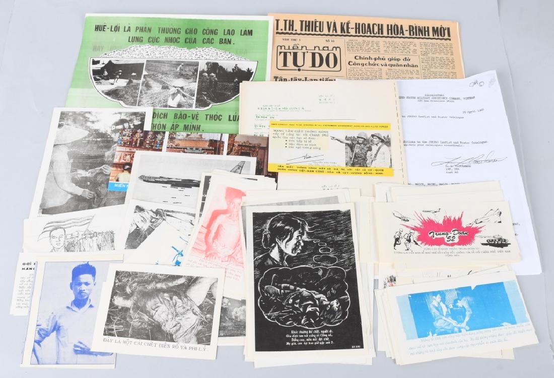 VIETNAM WAR U.S SOUTH VIETNAM PROPAGANDA PAMPHLETS: Group of 80 air drop propaganda leaflets dropped by the United States and South Vietnam during the Vietnam War in order to demoralize the North Vietnamese. All of the pamphlets are in Vietnamese. Also