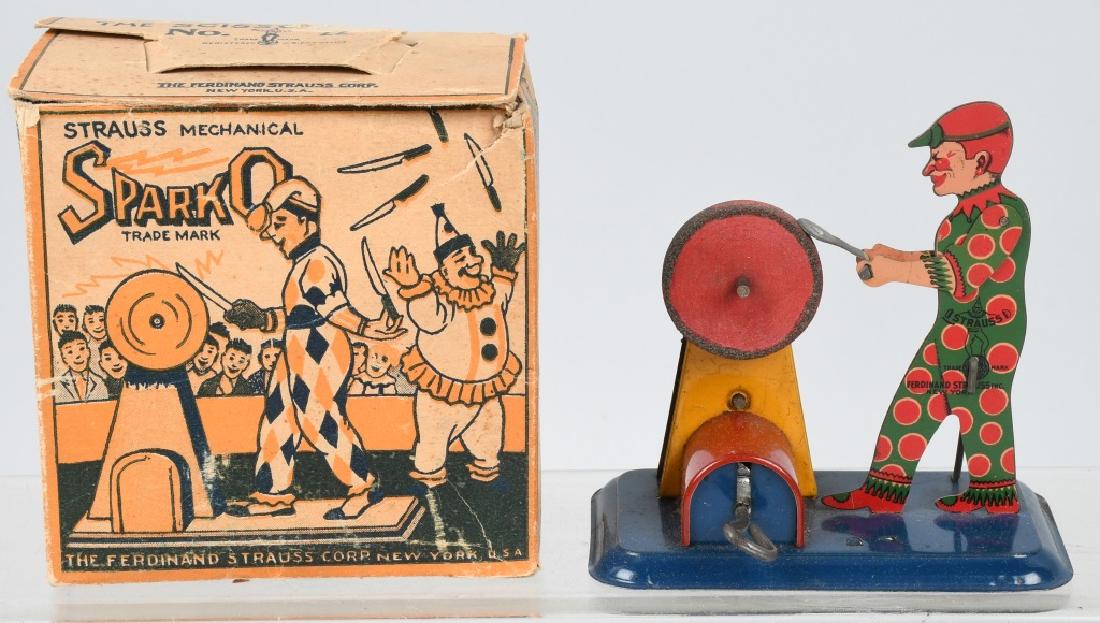 STRAUSS TIN windup SCISSOR GRINDER, BOXED (1 of 6)