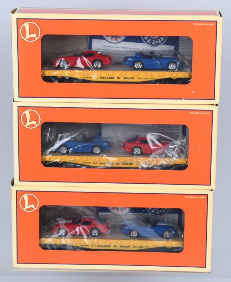 3-LIONEL FLATCARS w/ DODGE VIPERS, BOXED (1 of 4)