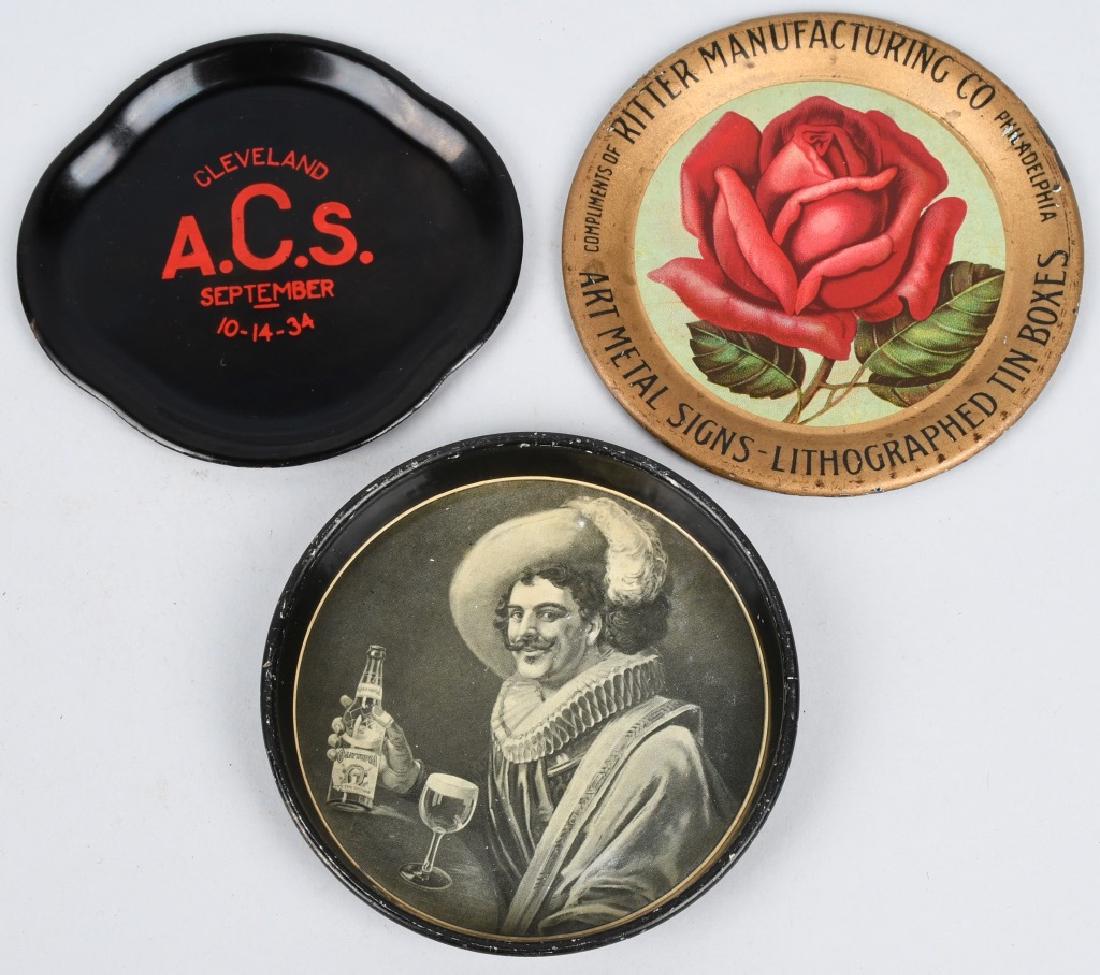 3- ADVERTISING TIP TRAYS: ACS Cleveland, Olympia Beer, and Ritter Sign Co. Tip Trays. Largest 4 1/2" Very Good-Excellent