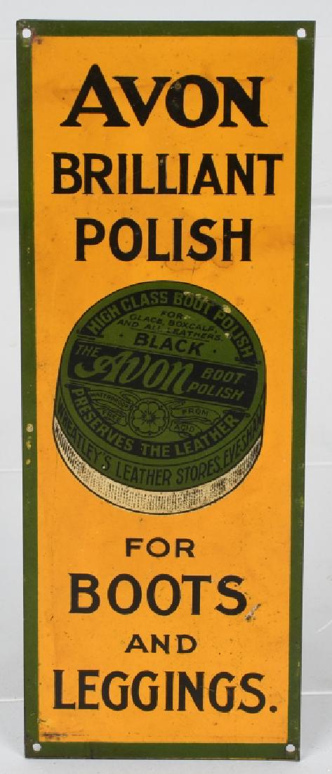 AVON POLISH TIN DOOR PUSH: Avon Brilliant Polish for Boots and Leggings Tin Door Push. 8" Excellent