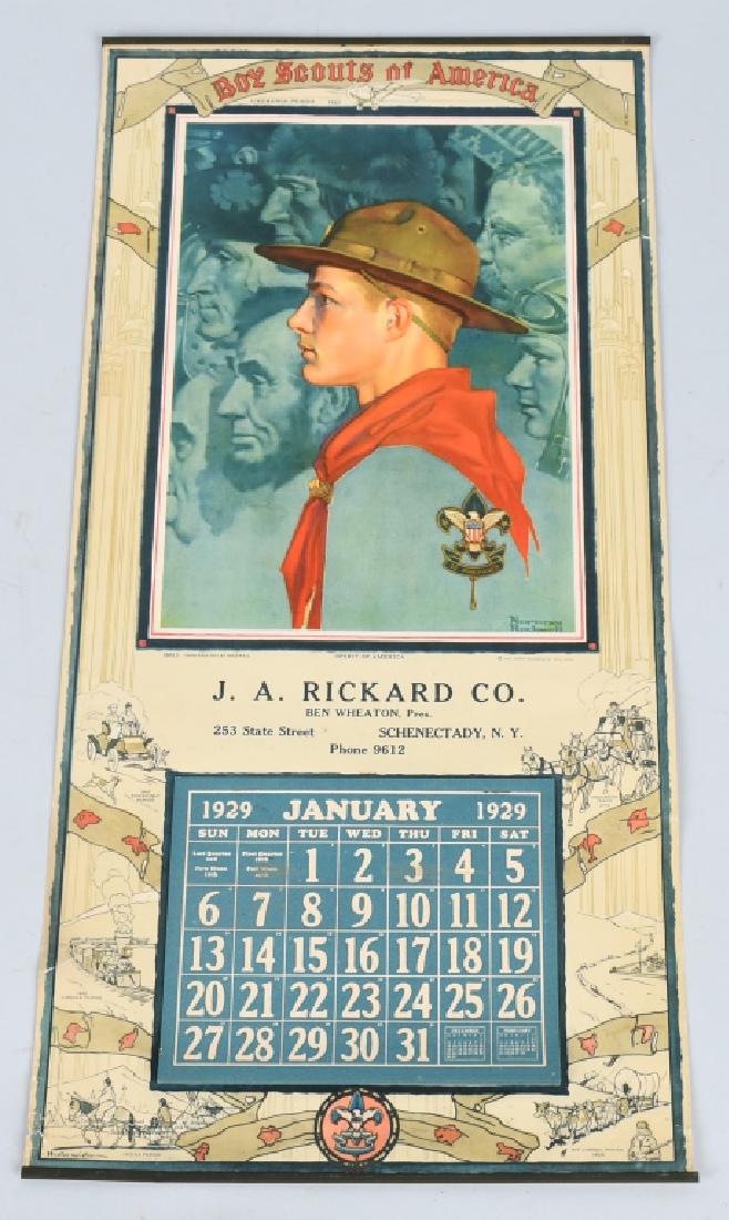 1929 NORMAN ROCKWELL BOY SCOUTS CALENDAR: Excellent 1929 Norman Rockwell Boy Scouts of America Calendar/ Great colors and image. Still has full pad. 23"x11" Excellent