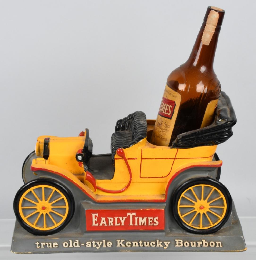 EARLY TIMES BOURBON AUTO ADVERTISING FIGURE: Early Times Kentucky Bourbon Tin Lizzie chalk Advertising Figure. With Bottle. large impressive piece. 14" Excellent