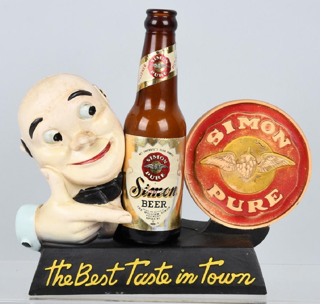 SIMON PURE BEER ADVERTISING FIGURE: Nice vinyl Beer Advertising Figure. Brewery in Buffalo, NY. Comes with bottle. 10" Excellent
