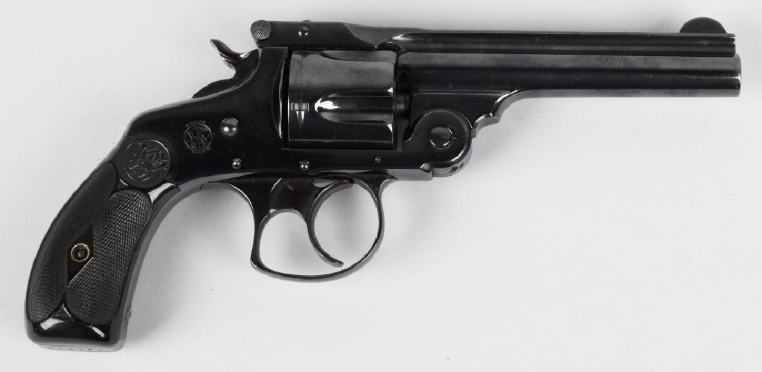 SMITH & WESSON .38 AUTOMATIC EJECTOR DA REVOLVER: SN 376126, 4" barrel with nice bore. Re-blued finish with visible markings. Excellent hard rubber grips. Both single and double action work. Serial number matches on cylinder and butt. Very Good-Excel