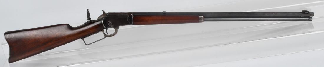 MARLIN MODEL 1897, .32-20 LEVER ACTION RIFLE: SN 416513, Standard Model rifle with top of receiver rounded. 24" octagon barrel with clean bore. Muzzle has been threaded for flash suppressor. 50% blue finish turning brown is areas. Very good wood 