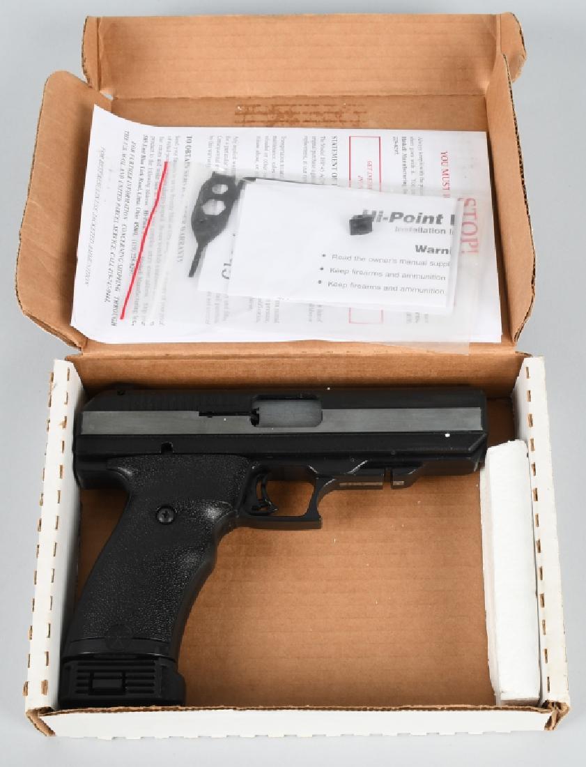 HI-POINT MODEL JHP, .45 PISTOL, BOXED: SN X4224299, 4 1/2" barrel with excellent bore. .45 caliber, 99% finish with excellent polymer grips. Action works and has correct magazine. Includes matching original box, instruction manual, and Gho