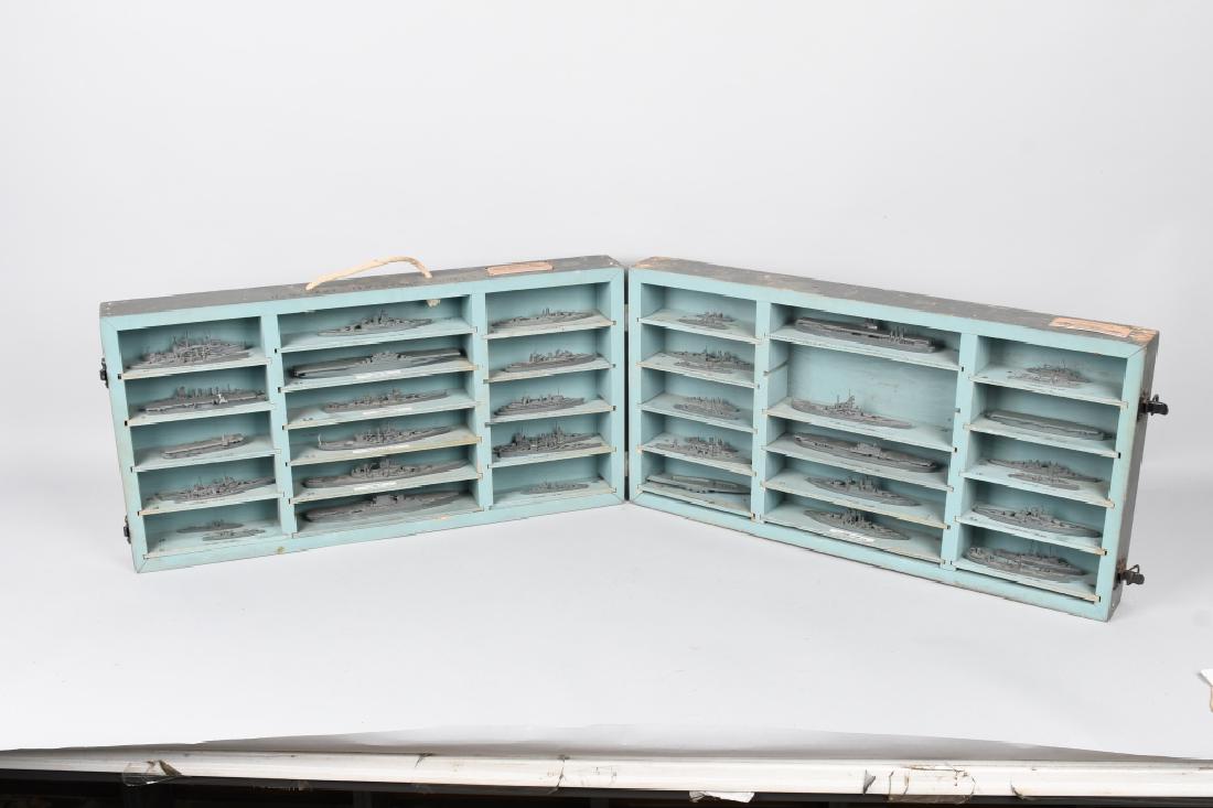 WWII U.S. NAVY SHIP IDENTIFICATION MODELS - U.S.: United States Navy Miniature Ship Models manufactured for the U.S. Navy by the South Salem Studios , South Salem , New York. - contract no. Noa(s)- 2351. Used as a teaching aid, the fold open case has