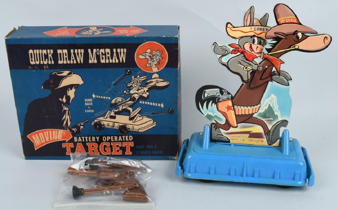 QUICK DRAW McGRAW Battery Op MOVING TARGET w/ BOX: "RARE" Quick Draw McGraw battery operated Moving Target. All original with great colors. Looks never played with condition. Comes with gun and darts. With original box. 13" Near Mint