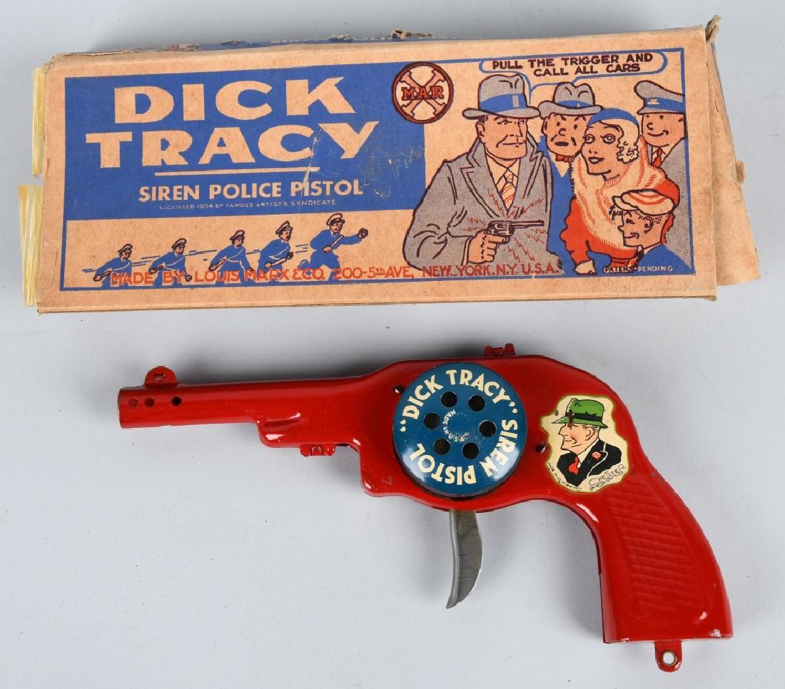 MARX DICK TRACY SIREN POLICE PISTOL w/ BOX: Excellent Marx Dick Tracy Siren Police Pistol. All original and working. Comes with great original box. 9" Excellent